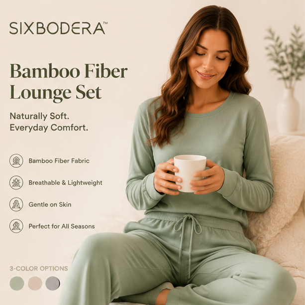 SIXBODERA™ Women's Bamboo Fiber Lounge Set - Eco Soft Breathable Pajama Outfit, Lightweight Comfortable Homewear, Minimalist Everyday Clothing