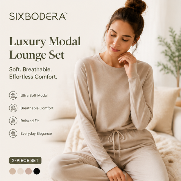 SIXBODERA™ Women's Luxury Modal Lounge Set - Soft Breathable Two Piece Pajama Outfit, Elegant Casual Homewear, Cozy Everyday Matching Set