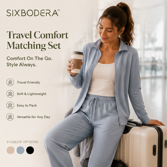 SIXBODERA™ Women's Travel Lounge Set - Soft Casual Two Piece Outfit, Airport Clothing, Comfortable Minimalist Homewear & Everyday Matching Set