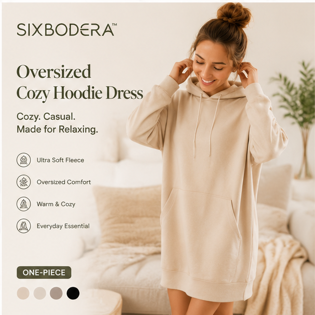 SIXBODERA™ Women's Oversized Hoodie Dress - Soft Fleece Lounge Sweatshirt Dress, Casual Cozy Homewear, Relaxed Everyday Comfort Outfit